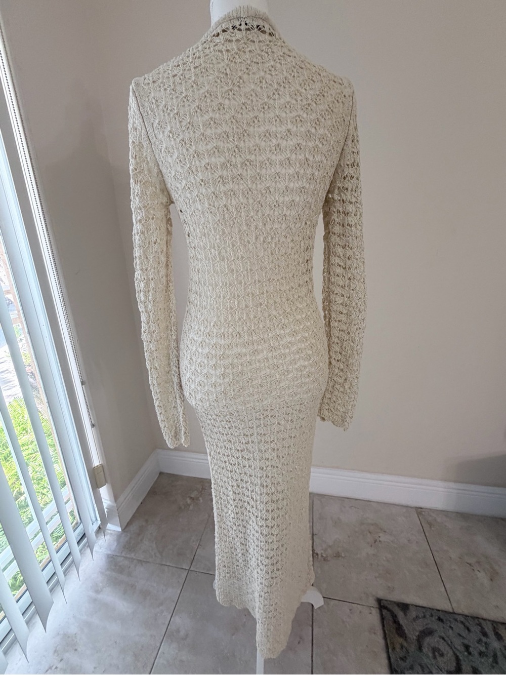 NWT ZARA Open Knit Crochet Maxi Dress Cream Ecru M - Picture 7 of 8
